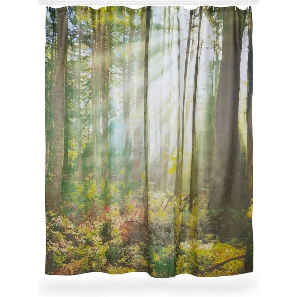 Duschdraperi med naturmotiv, polyester, tvättbar, antimögel, badrumsdraperi 180x180 cm, grön