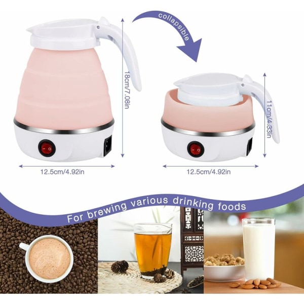 Hopfällbar elektrisk vattenkokare, 600 ml silikon resevattenkokare, hopfällbar resekokare, hopfällbar campingkokare, bärbar elektrisk