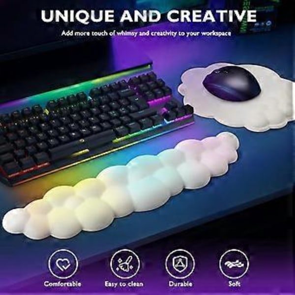 Moln Handledsstöd Kit Ergonomiskt Tangentbord Handledsstöd Mus Handledsstöd Dator Gaming Handledsstöd Halkfri Bas Vit