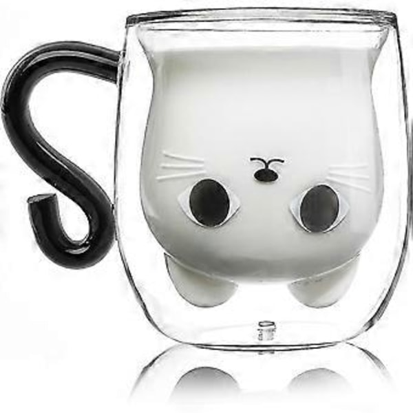 Qinhai Kattmuggar, Dubbelväggigt Glas Tekopp, Söt Kaffemugg, Alla hjärtans dag Mors dag
