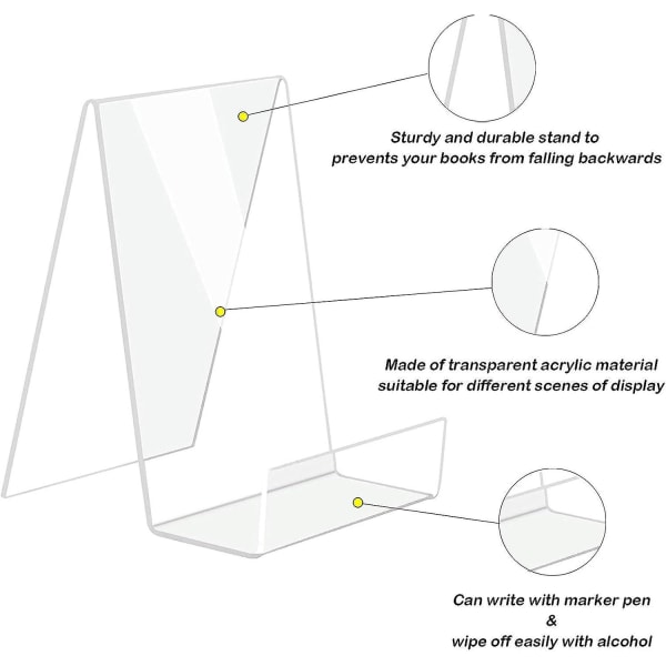 Akrylbokstativ med list 5 stk, gjennomsiktig akryldisplaystativ, gjennomsiktig tabletholder for visning av bilder, bøker, musikkark, notatbok