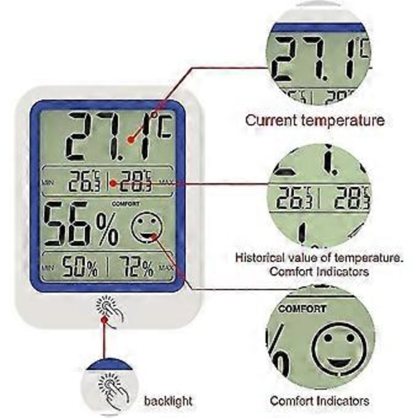 LCD Elektronisk Digital Temperatur Luftfuktighet Mätare Termometer Hygrometer Bakgrundsbelysning Hem Inomhus Väderstation
