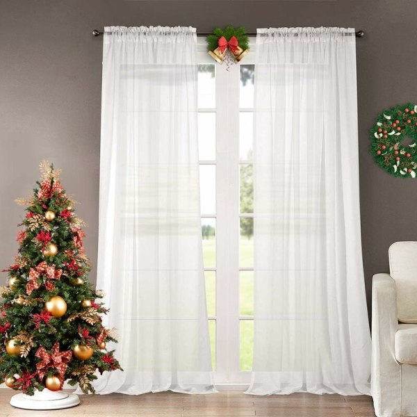 Voilegardin vit enkel voile voile -colore transparent vit gardin transparent gardin sjal med en stångpassage 132cm x 240cm (wxh) 2 delar dekor
