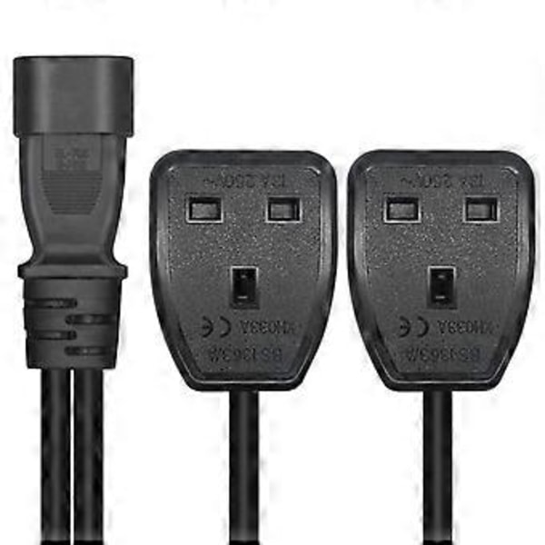 3-benet stik IEC320-C14 til UK 13A+UK 13A Konverter Strømkabel Ledning