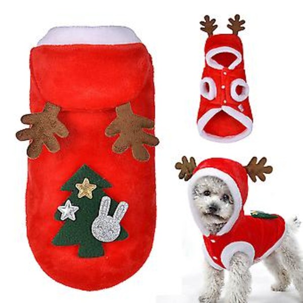 Hundtröja med Huv Jul Älg Hundkläder Valp Katt Vinterjacka Julkläder