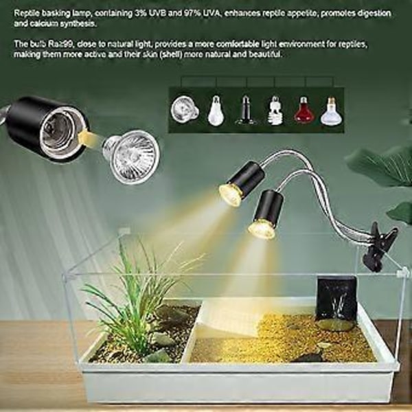 Reptil Varmelampe Roterende Dobbelt-Hoved Reptil Lysholder UVA/UVB Varmelampe Pære 25W/50W/75W til Skildpadder Firben Slanger Planter