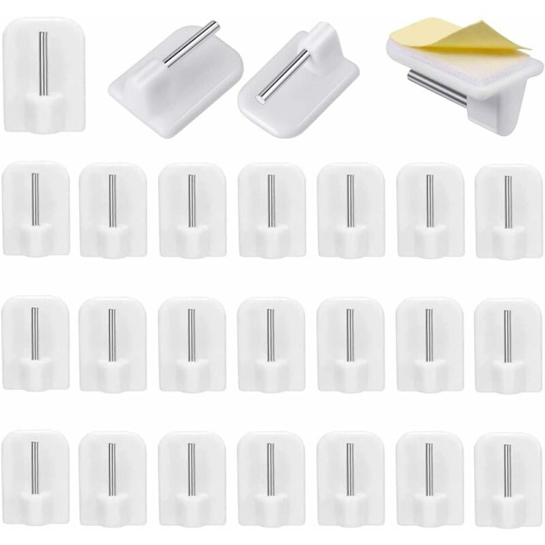 24-pack självhäftande krokar, gardinkrokar för gardinstänger, ingen borrning, för fönster badrum kök, 2,4 x 1,7 cm-DENUOTOP