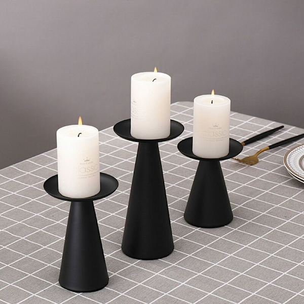 Svart Ljusstake Set om 3 Ljusstakar för Pelarljus Pelarljusstake Centerpiece för Bordsdekoration