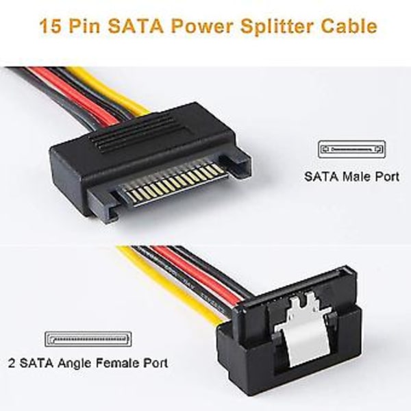 Sata Strømkabel, 2-pak 8-tommer Sata 15 Pin Han Til 2xsata 15 Pin Nedadvinklet Hun Strømsplitter
