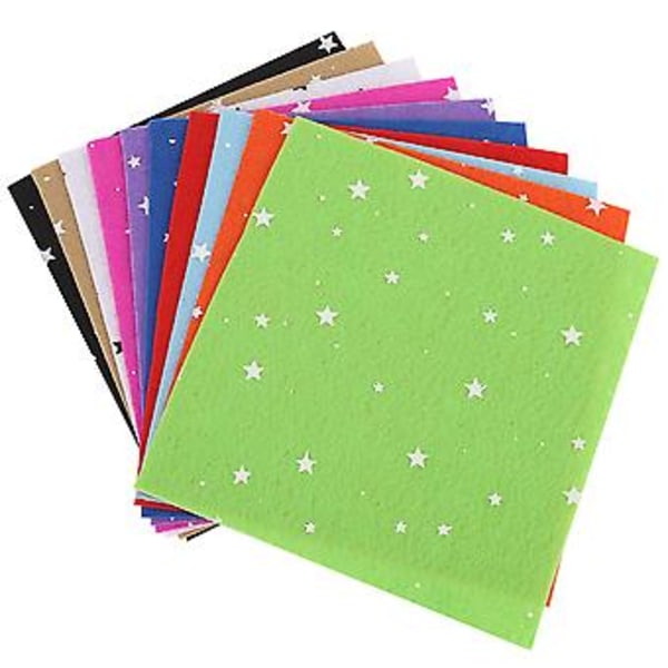 10 stjärnmönstrade handgjorda ark av non-woven tyg, pysselmaterial (15*15cm)