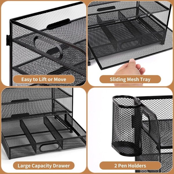 Mesh Brevbakke, Skrivebordsarrangør, Filarrangør, A4-dokumenter, Arkivbakker til hjem, kontor, skole (Metalnet, 4 niveauer + skuffe + penneholder)