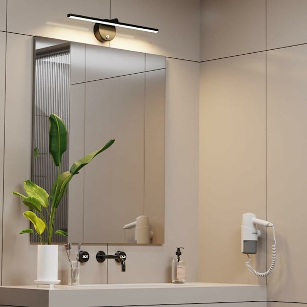 Dæmpbar LED-spejlys med afbryder, 300° drejelig badeværelsesvæglampe LED 5W 4000K badeværelsesspejlampe til toiletbord vask, 41cm, sort