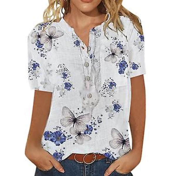 Dame Skjorte Topp T-skjorte Rund Hals Casual Kort Erme Polyester Bluse for Vår Sommer Type 24 XXL