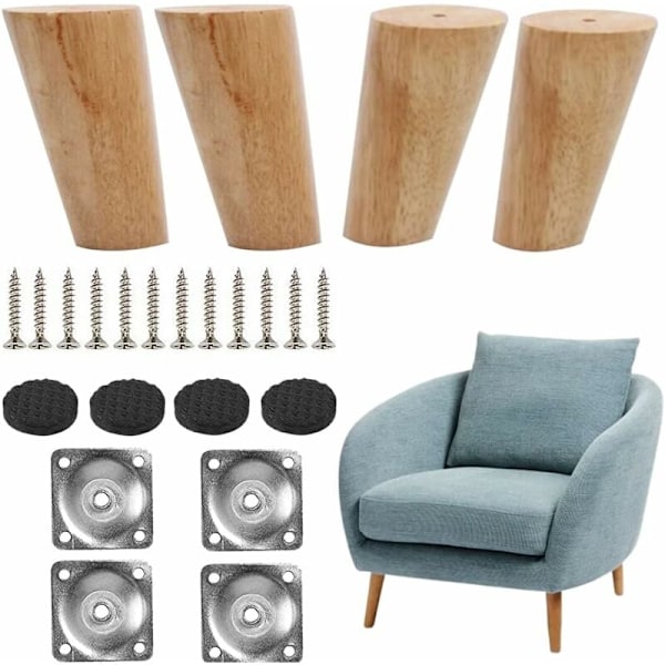 8cm Wooden Table Legs Set of 4 Tapered Solid Wood Furniture Legs Replacement Furniture Legs with Mounting Plates and Screws for Sofa Bed Cabinet Sof