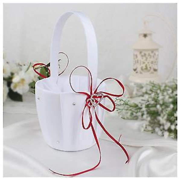 Doub Bryllups Blomsterpige Kurv Satin Rhinest R Røde Bryllupsgaver