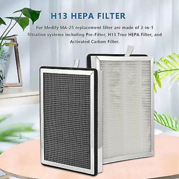 Hepa Filter Udskiftning Til Ma-25 Luftrenser 2-pak 3 I 1 Filtrat True Hepa H13 Filter Pre-fi