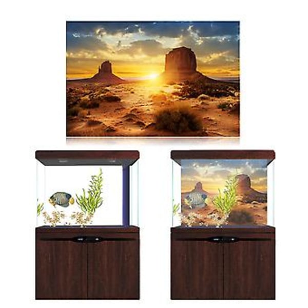 Sol og Ørken Stil Akvarium Fisk Tank Bakgrunn Plakat PVC Selvklebende Dekor Papir (76*46cm)