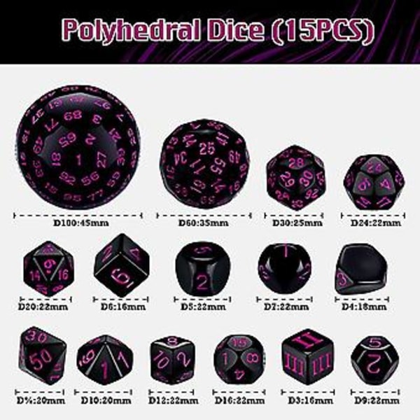 15 kpl Hedral Dnd Noppasarja D3-d100 Sphal Rpg Noppasarja Roolipöytäpeliin