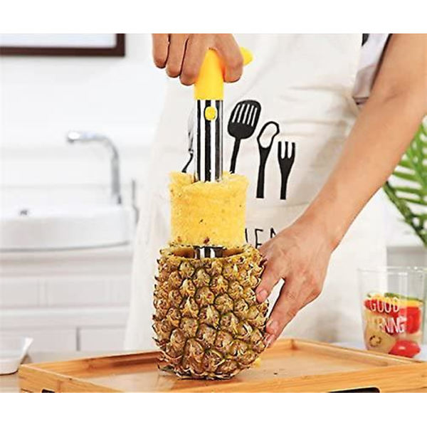 Rostfritt stål ananas kärnborr ananas skivare ananas skalare 3 i 1, gul