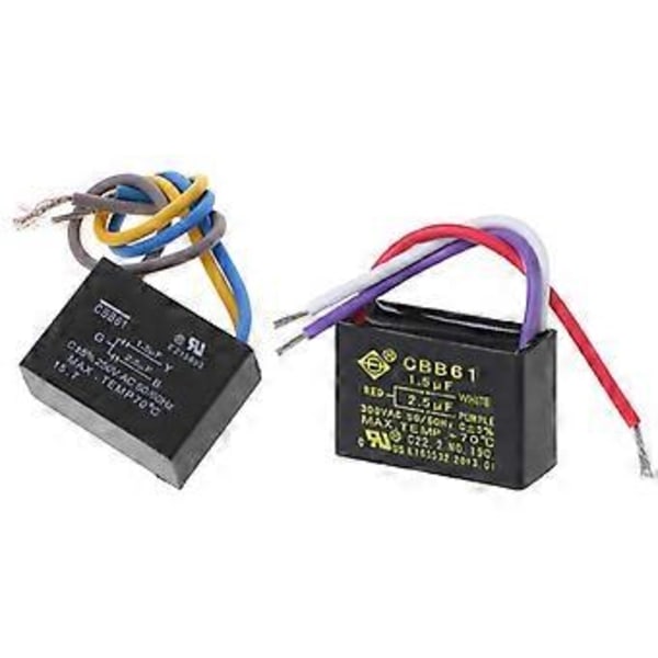 Svart CBB61 1.5uF+2.5uF 3 Ledninger AC 250V 50/60Hz Kondensator For Takvifte