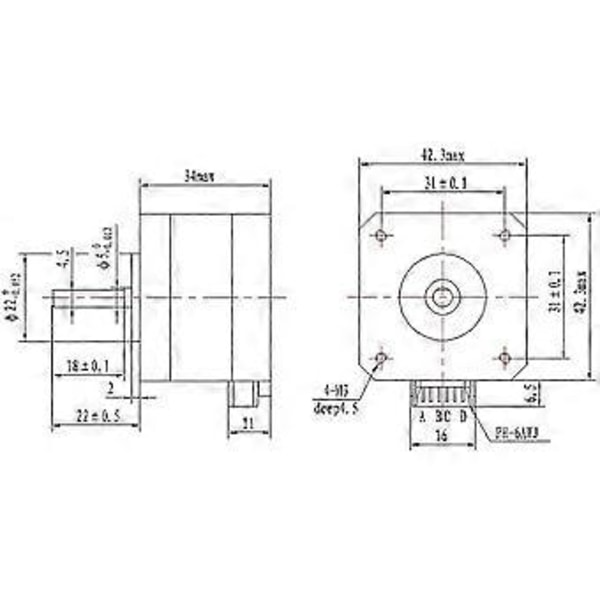 Printer Stepper Motor 17 3D Printer Tofaset 4-leder Steppermotor Til 1,8 grader 17hd34008-22b Medium Lavspændingsudstyr Printer 1 stk.)