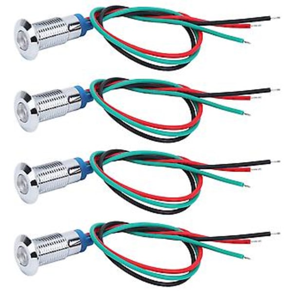 4-pack LED Indikatorlampa 8mm Vattentät Metall, 12/24V, Röd & Grön 2-färgs Signal, Gemensam Anod - Hållbar & Stark för Olika Applikationer