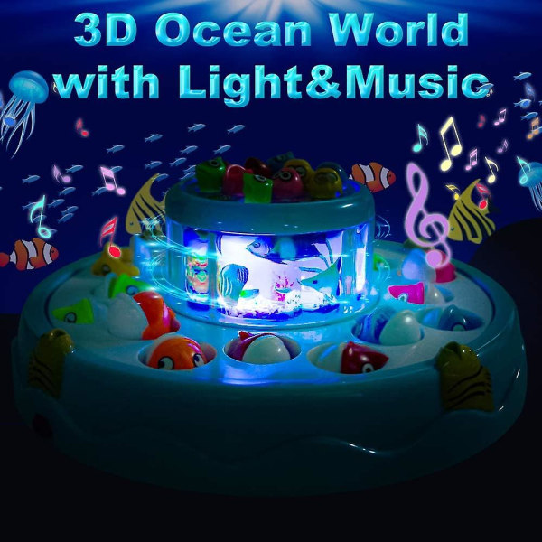 Fiskeleksak Elektrisk multiplayer magnetisk set leksak med 4 fiskespön & ljus & musik inlärningspresent