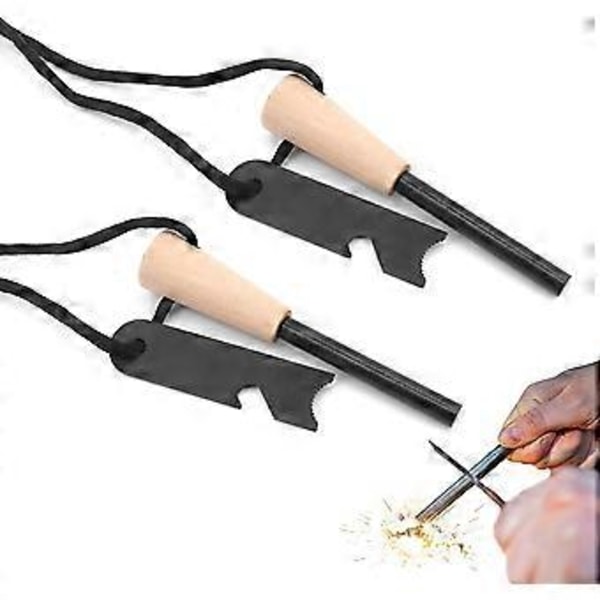 Flint og stål, flinttenner for overlevelse i bushcraft, magnesiumstift-ildstartersett med håndlaget trehåndtak 2 stk -