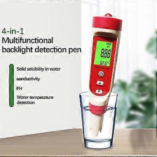 Ph Multi-parameter Vattenkvalitetsanalysator Portabelt Akvarium Pool Fyr-i-ett Vattenkvalitetstestpenna