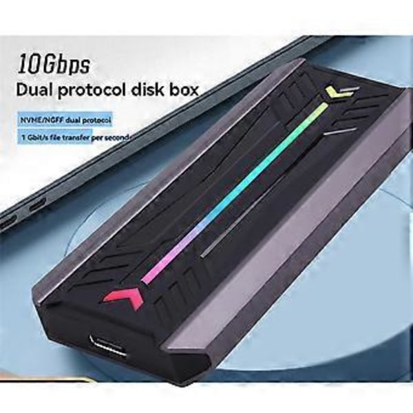 Dual Protocol SSD NVME M2 Harddisk Kabinett RGB Aluminium M.2 til USB3.1 Gen1 5Gbps Gen2 10Gbps Type C NGFF NVME Case