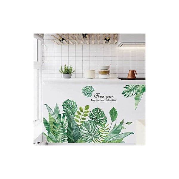 Grønne tropiske blade vægklistermærke, naturpalmeblad planter vægklistermærke kunstmurmalerier, vandtæt DIY vægdekoration til soveværelse stue klasseværelse