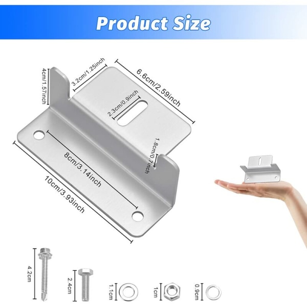 4 stk solcellepanel Z-feste brakett i aluminiumlegering solcellepanelklemme Z-monteringsbraketter sett med muttere og bolter for RV-tak, båt, hytte