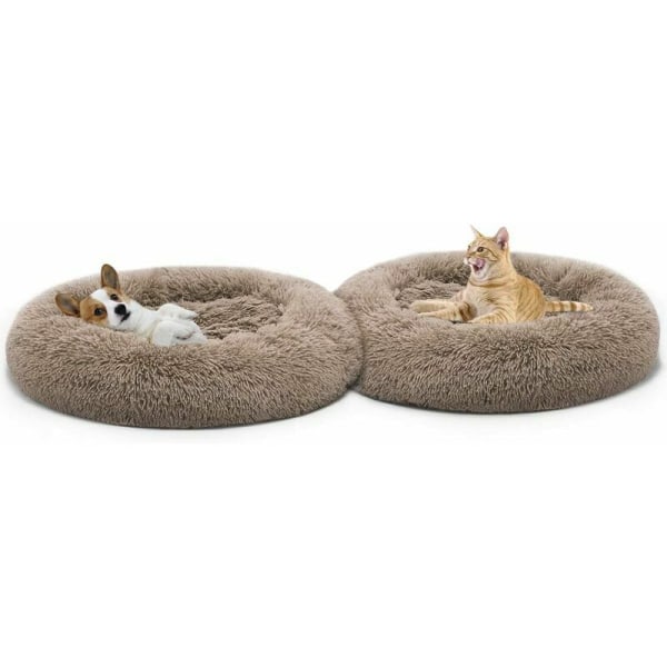 Ortopædisk hundeseng komfortabel donut cuddler rund hundeseng ultra blød vaskbar hund og kat pude seng (60cm, brun)