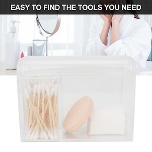 Gennemsigtig opbevaringsboks til vatpinde Makeup Pudder Puff Kosmetisk værktøj Organizer Container
