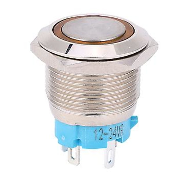 2 kpl 12~24VDC 19mm itselukittuva painonappikytkin 1NO 4PIN metallinen painonappikytkin (keltainen)
