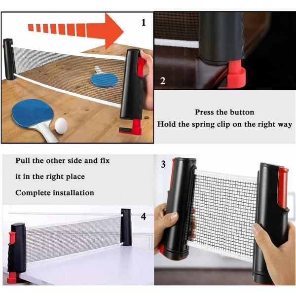 Hopfällbart pingisnätet, bärbart bordtennisnätstativ, perfekt för pingisbord, skrivbord, matbord, justerbar längd 190CM