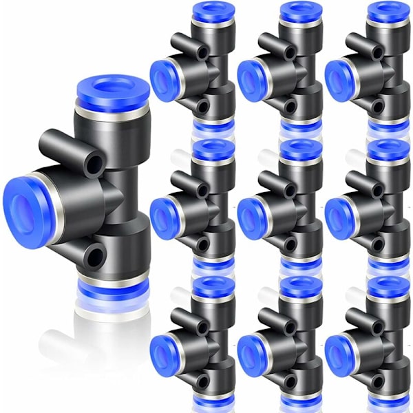 10 x 8mm OD Blå 3-vejs T-fittings (PE-8)
