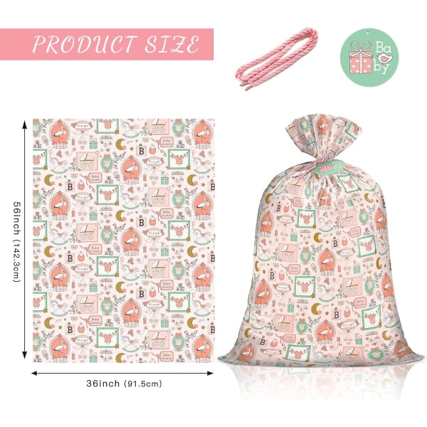 Stor rosa presentpåse i plast för flickor - design för flickor (56 H x 36 B)
