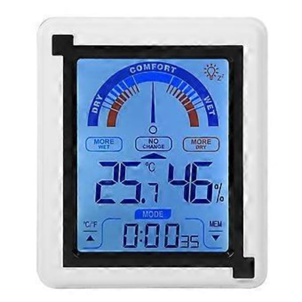LCD Touch Screen Väderklocka Digital Temperatur Luftfuktighetsmätare Termometer Hygrometer
