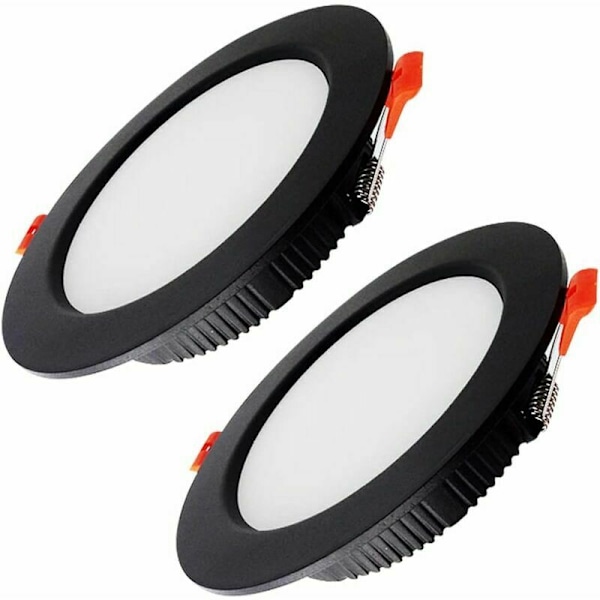 2 Ultraplatta svarta LED-infällda spotlights, 5W runda LED-infällda takspotlights, IP44