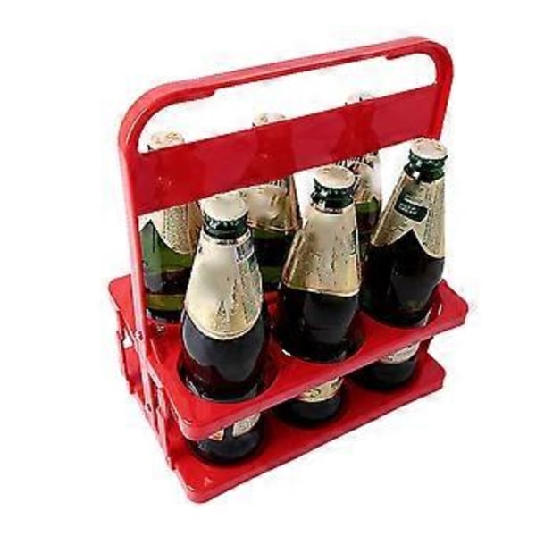 6 Håls Hopfällbar Ölflaskhållare, Handtag Bärbar Användning Vinförvaringsställ, Bar Dryckeshållare Behållare Röd