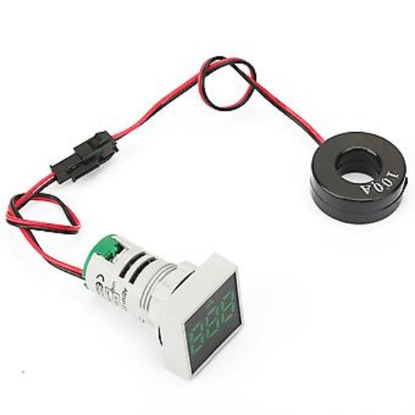 LED Indikatorlys Mini Digitalt Strømmeter LED Display Amperemeter Firkantet Signallampe (Grønn)
