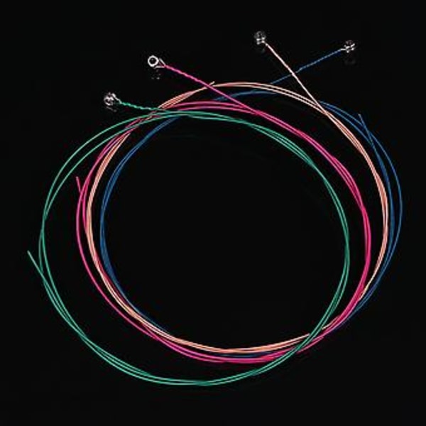 1 Sæt 6 stk. Regnbuefarvede strenge til akustisk guitar ukulele instrument