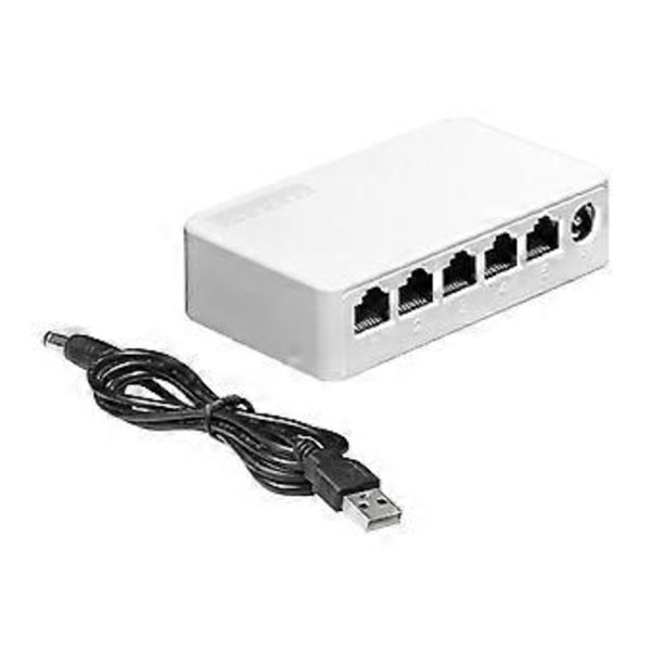 5-porttinen 100 Mbps Ethernet-kytkin, mini kannettava verkkokeskitin Ethernet-jakaja USB-kaapelilla kotiin, asuntolaan ja toimistoon