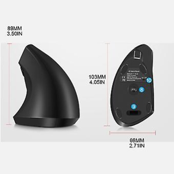 Gaming Vertikal Ergonomisk Mus Højre Hånd USB Trådløs 2400DPI Optisk Mus