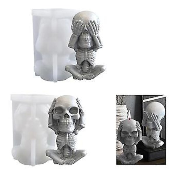 3D Kranie Silikoneform, kranie Lysform \"Se ikke\", \"Lyt ikke\"