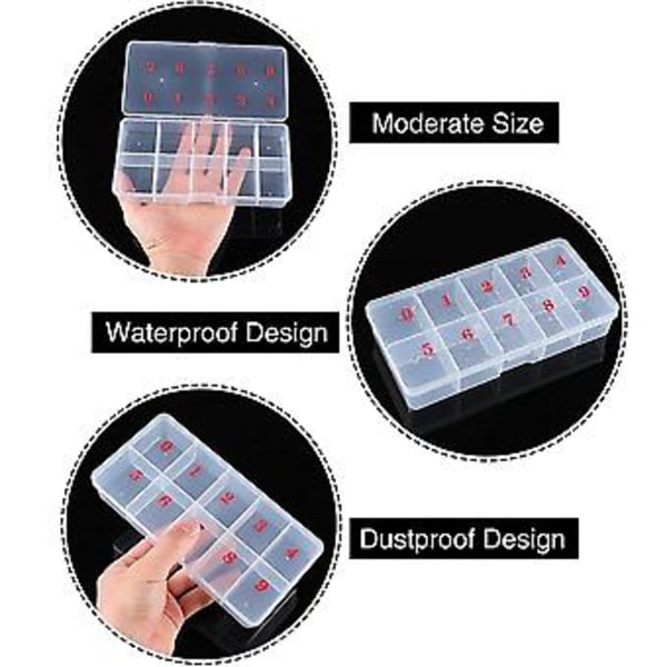 3 st Nagelspetsar Transparent Låda Med 10 Numrerade Tomma Fack Fodral Behållare Nagelkonst Organizer Låda