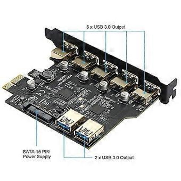 PCIE USB3.0 Udvidelseskort PCI til Express til USB Adapter HUB 7 Porte 5Gb Super