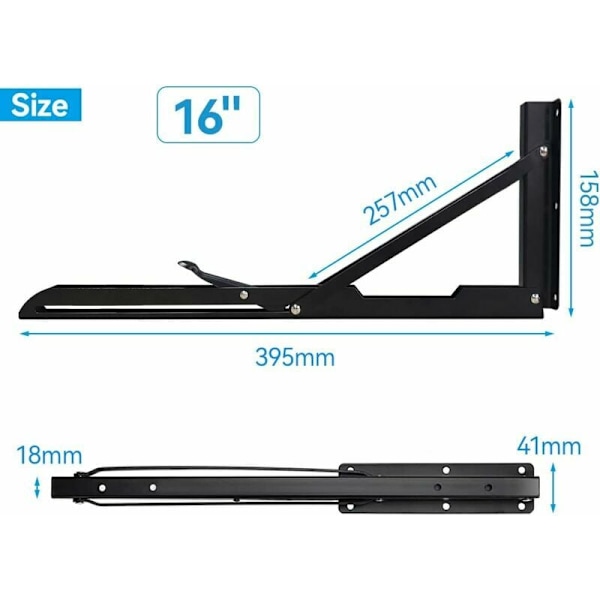 Veggmontert hyllebrakett 2 stk 400 mm - Heavy Duty Brakett, Sammenleggbar Brakett, Rustfritt Stål Veggmontert Sammenleggbar Brakett, Sammenleggbar Hyllebrakett, Hylle Bord