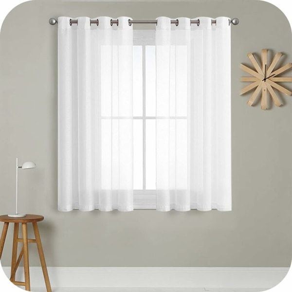 2 STK Hvidt voile gardin 140x280cm med halvgennemsigtigt øje i linnedeffekt Indvendige vinduesdekorationer til moderne stue soveværelse